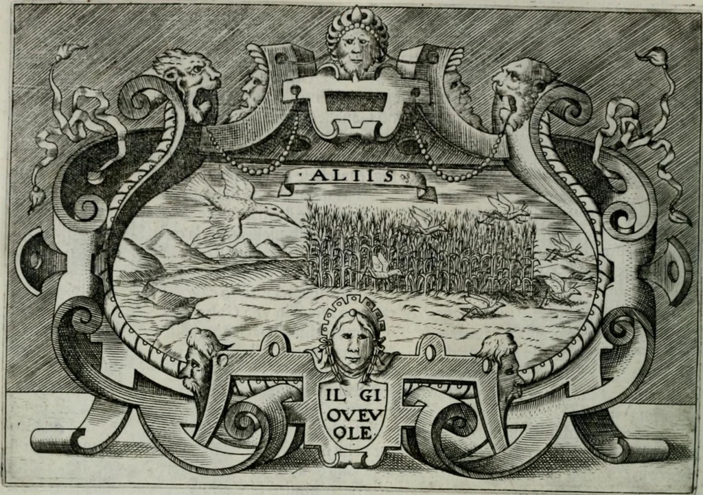 An illustration from Ragionamento di Luca Contile sopra la proprietà delle imprese con le particolari de gli academici Affidati et con le interpretationi et croniche .., 1574, leaf 123