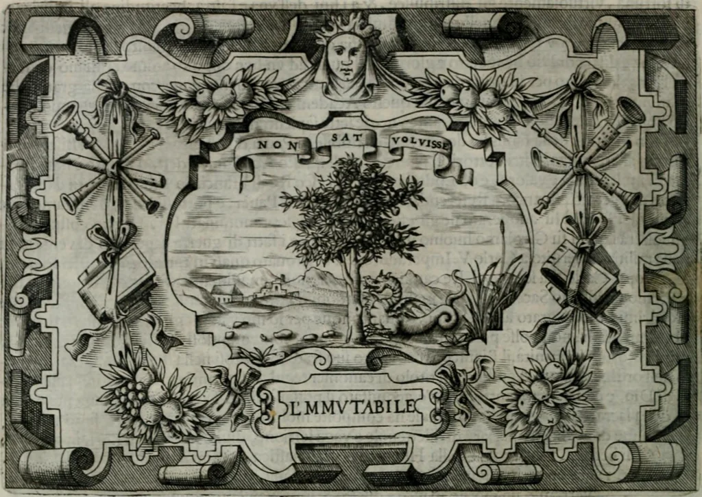 An illustration from Ragionamento di Luca Contile sopra la proprietà delle imprese con le particolari de gli academici Affidati et con le interpretationi et croniche .., 1574, leaf 131
