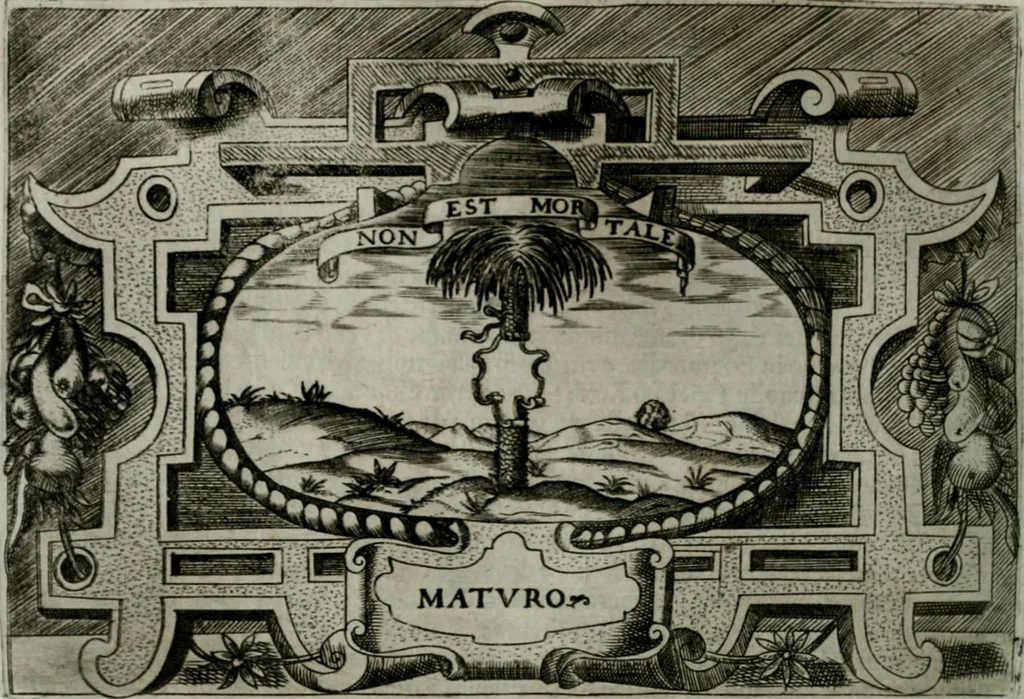 An illustration from Ragionamento di Luca Contile sopra la proprietà delle imprese con le particolari de gli academici Affidati et con le interpretationi et croniche .., 1574, leaf 137