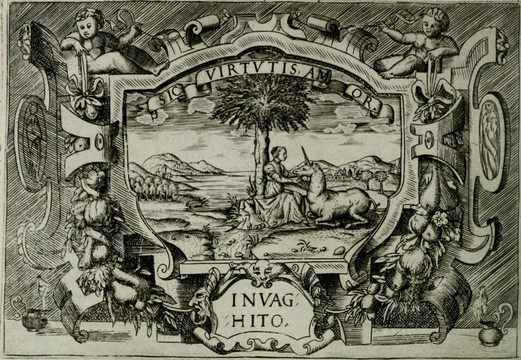 An illustration from Ragionamento di Luca Contile sopra la proprietà delle imprese con le particolari de gli academici Affidati et con le interpretationi et croniche .., 1574, leaf 145