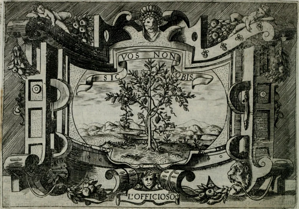 An illustration from Ragionamento di Luca Contile sopra la proprietà delle imprese con le particolari de gli academici Affidati et con le interpretationi et croniche .., 1574, leaf 147