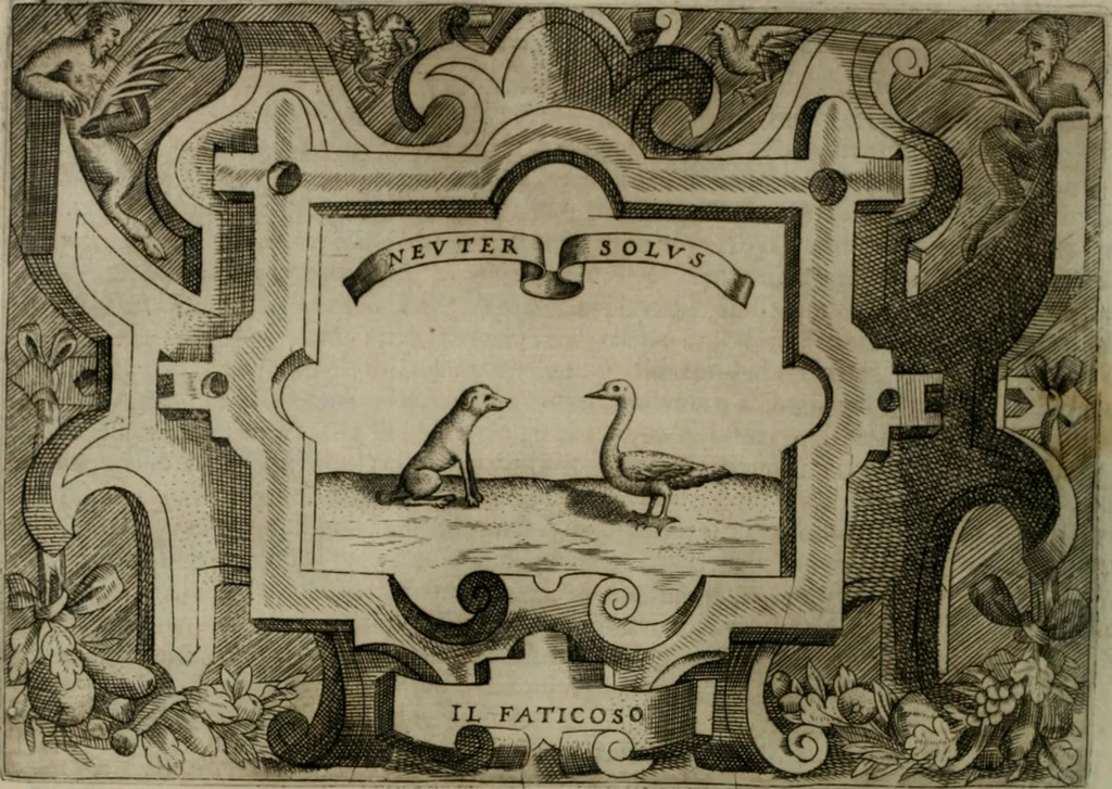 An illustration from Ragionamento di Luca Contile sopra la proprietà delle imprese con le particolari de gli academici Affidati et con le interpretationi et croniche .., 1574, leaf 161