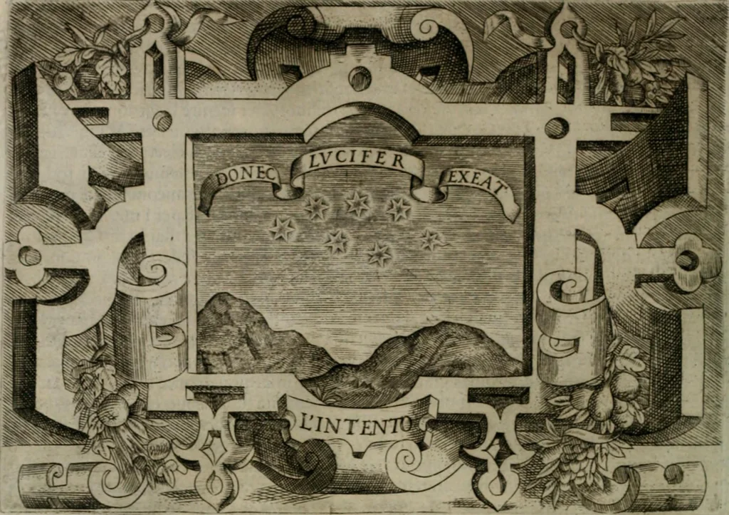 An illustration from Ragionamento di Luca Contile sopra la proprietà delle imprese con le particolari de gli academici Affidati et con le interpretationi et croniche .., 1574, leaf 167