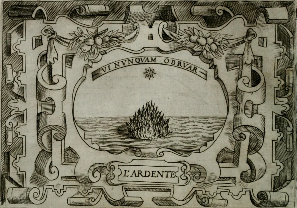 An illustration from Ragionamento di Luca Contile sopra la proprietà delle imprese con le particolari de gli academici Affidati et con le interpretationi et croniche .., 1574, leaf 169