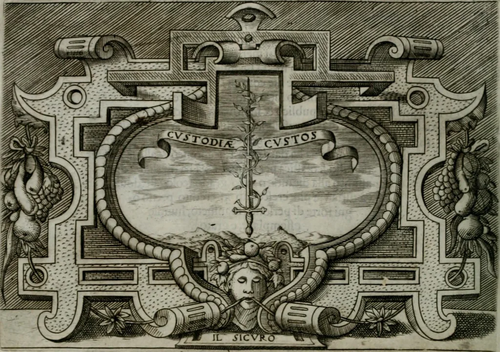 An illustration from Ragionamento di Luca Contile sopra la proprietà delle imprese con le particolari de gli academici Affidati et con le interpretationi et croniche .., 1574, leaf 175