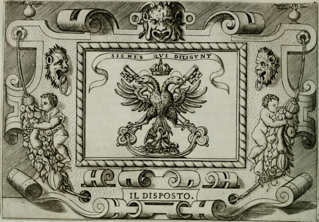 An illustration from Ragionamento di Luca Contile sopra la proprietà delle imprese con le particolari de gli academici Affidati et con le interpretationi et croniche .., 1574, leaf 191