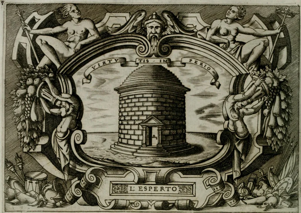 An illustration from Ragionamento di Luca Contile sopra la proprietà delle imprese con le particolari de gli academici Affidati et con le interpretationi et croniche .., 1574, leaf 199