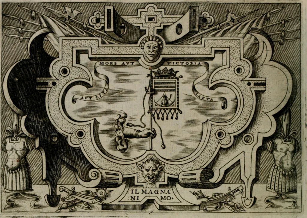 An illustration from Ragionamento di Luca Contile sopra la proprietà delle imprese con le particolari de gli academici Affidati et con le interpretationi et croniche .., 1574, leaf 201