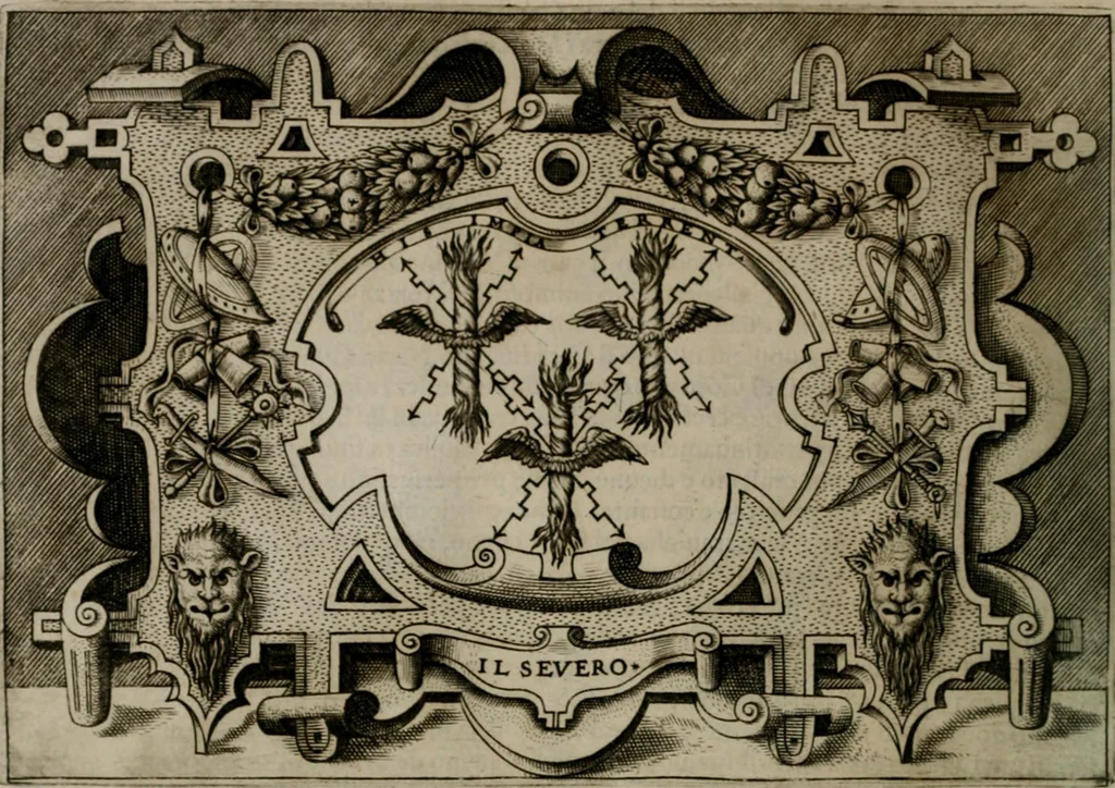 An illustration from Ragionamento di Luca Contile sopra la proprietà delle imprese con le particolari de gli academici Affidati et con le interpretationi et croniche .., 1574, leaf 203