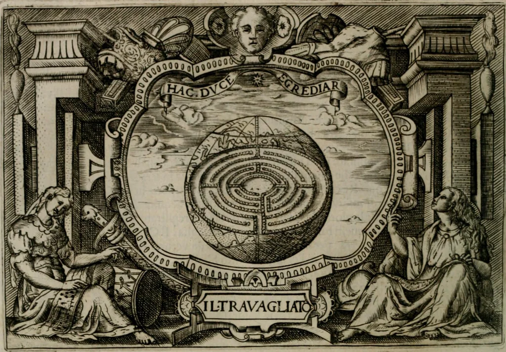 An illustration from Ragionamento di Luca Contile sopra la proprietà delle imprese con le particolari de gli academici Affidati et con le interpretationi et croniche .., 1574, leaf 205