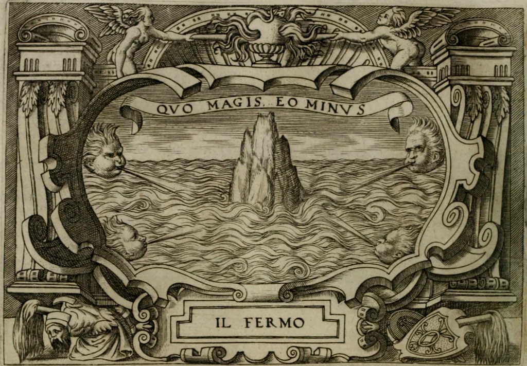 An illustration from Ragionamento di Luca Contile sopra la proprietà delle imprese con le particolari de gli academici Affidati et con le interpretationi et croniche .., 1574, leaf 207
