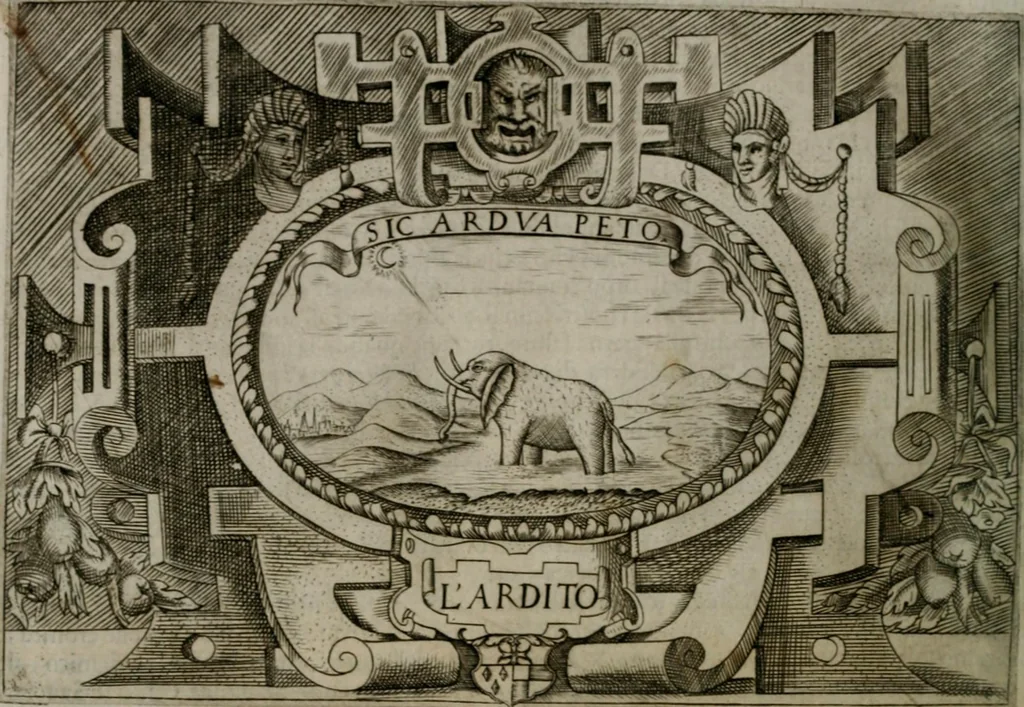 An illustration from Ragionamento di Luca Contile sopra la proprietà delle imprese con le particolari de gli academici Affidati et con le interpretationi et croniche .., 1574, leaf 217