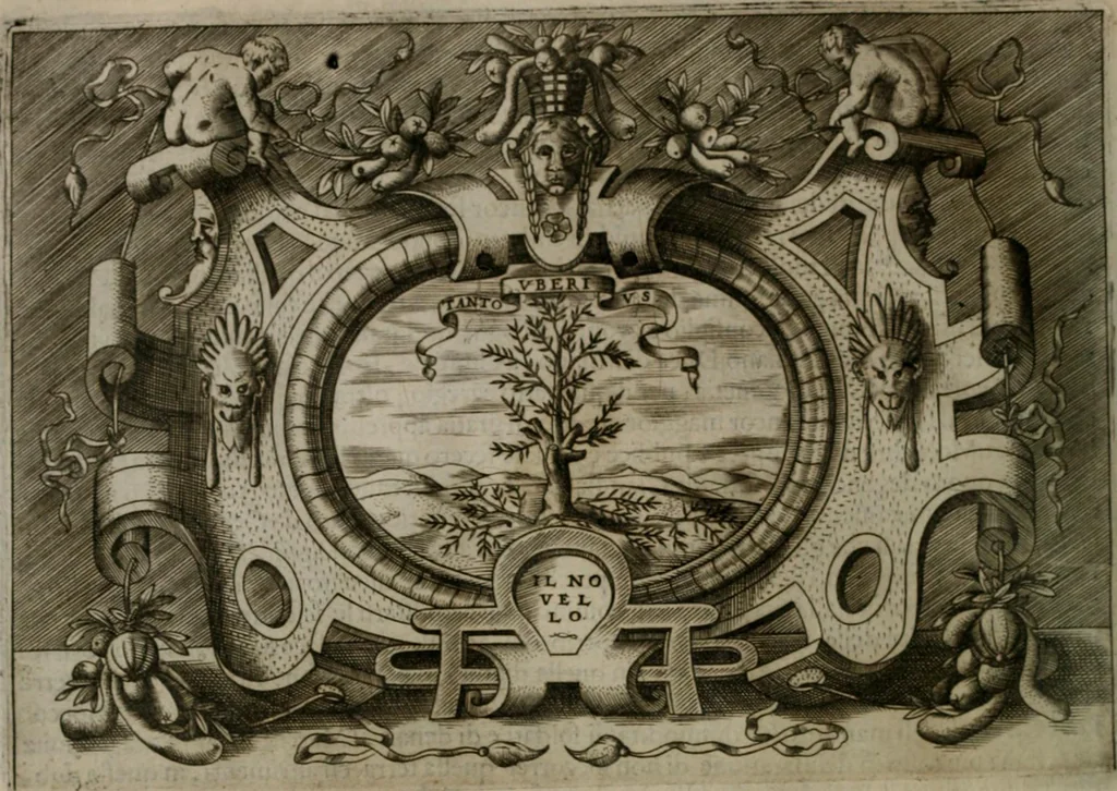 An illustration from Ragionamento di Luca Contile sopra la proprietà delle imprese con le particolari de gli academici Affidati et con le interpretationi et croniche .., 1574, leaf 223