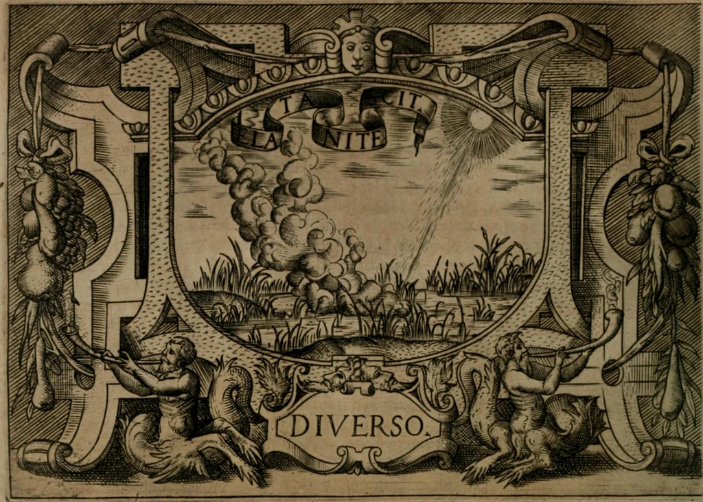 An illustration from Ragionamento di Luca Contile sopra la proprietà delle imprese con le particolari de gli academici Affidati et con le interpretationi et croniche .., 1574, leaf 229