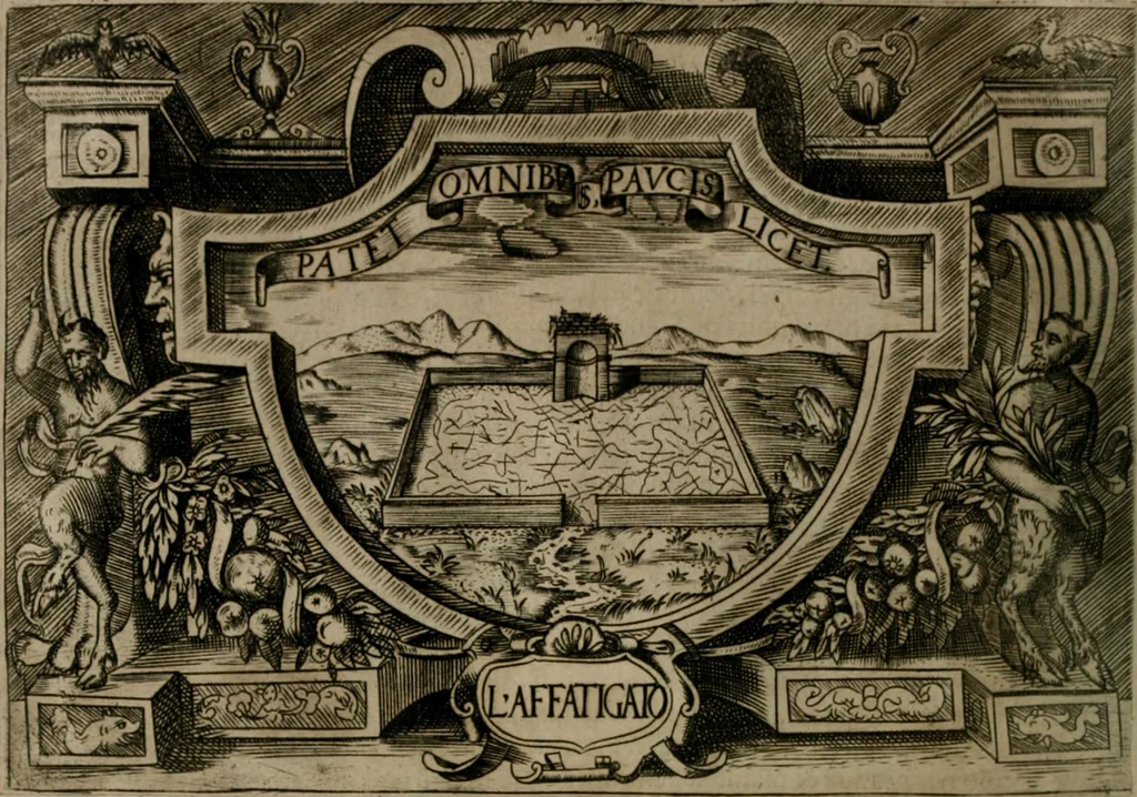 An illustration from Ragionamento di Luca Contile sopra la proprietà delle imprese con le particolari de gli academici Affidati et con le interpretationi et croniche .., 1574, leaf 231