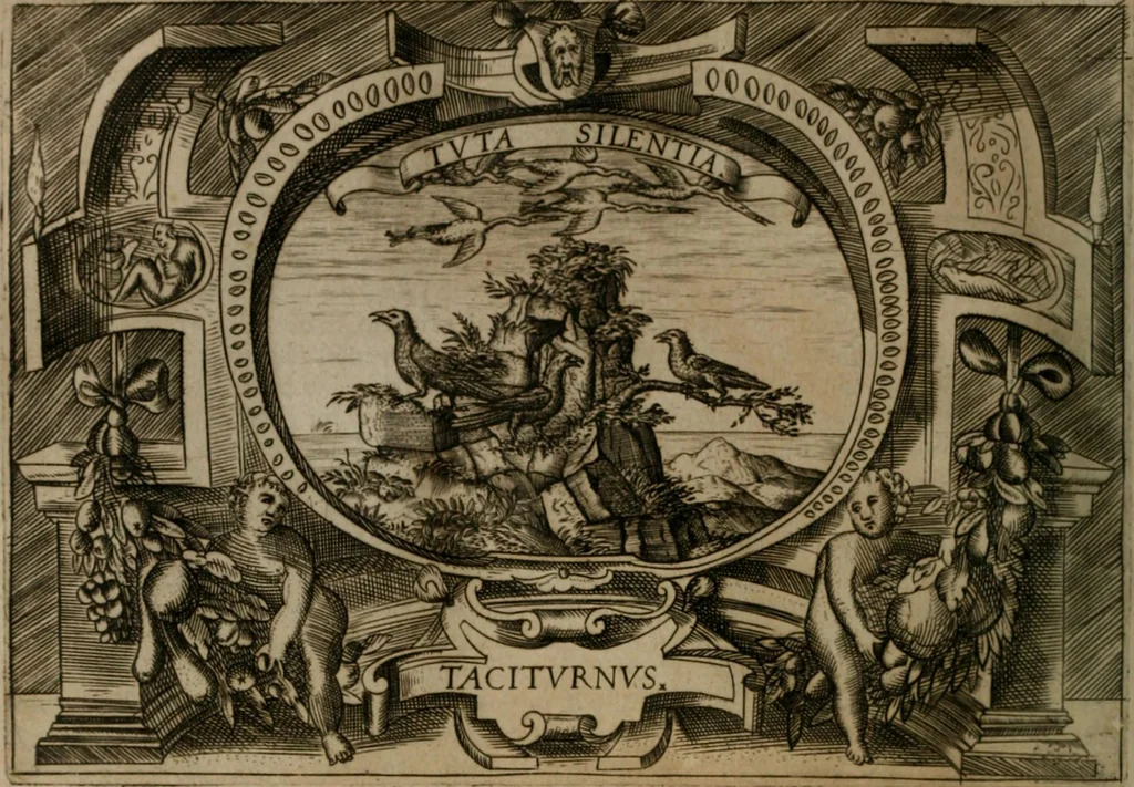 An illustration from Ragionamento di Luca Contile sopra la proprietà delle imprese con le particolari de gli academici Affidati et con le interpretationi et croniche .., 1574, leaf 235