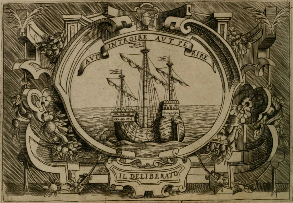 An illustration from Ragionamento di Luca Contile sopra la proprietà delle imprese con le particolari de gli academici Affidati et con le interpretationi et croniche .., 1574, leaf 237