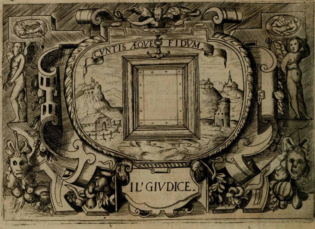 An illustration from Ragionamento di Luca Contile sopra la proprietà delle imprese con le particolari de gli academici Affidati et con le interpretationi et croniche .., 1574, leaf 249