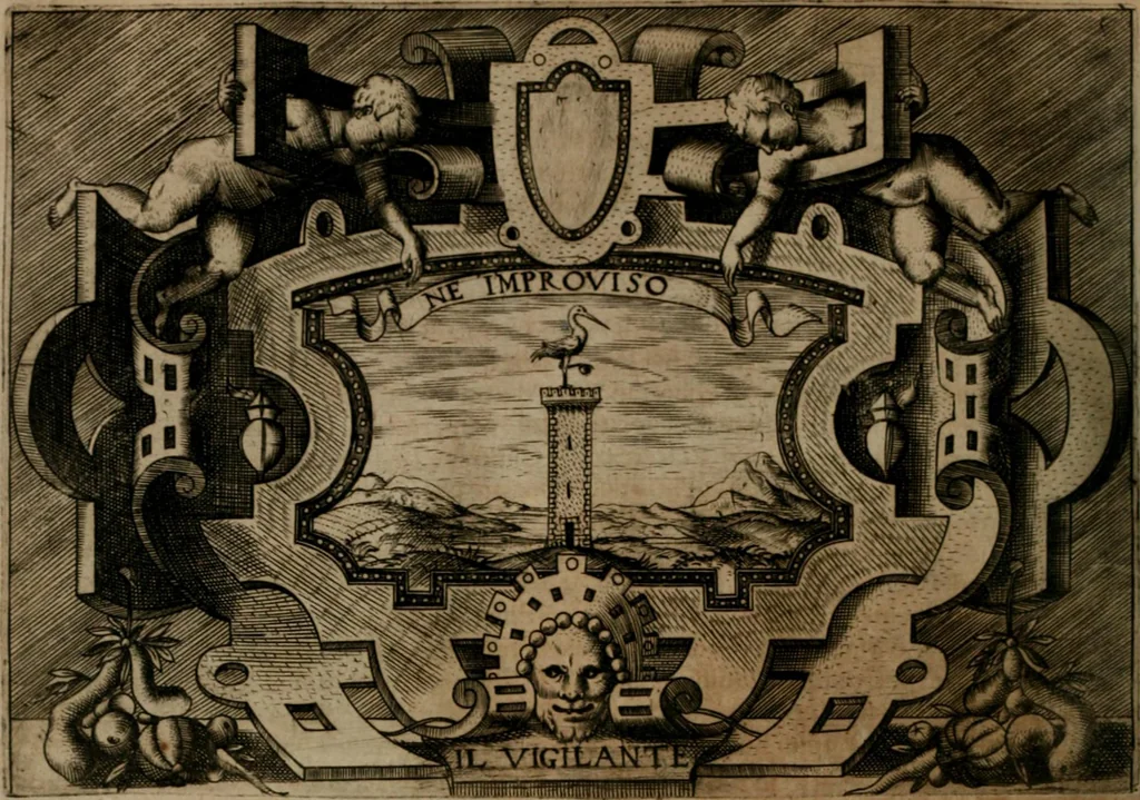An illustration from Ragionamento di Luca Contile sopra la proprietà delle imprese con le particolari de gli academici Affidati et con le interpretationi et croniche .., 1574, leaf 251