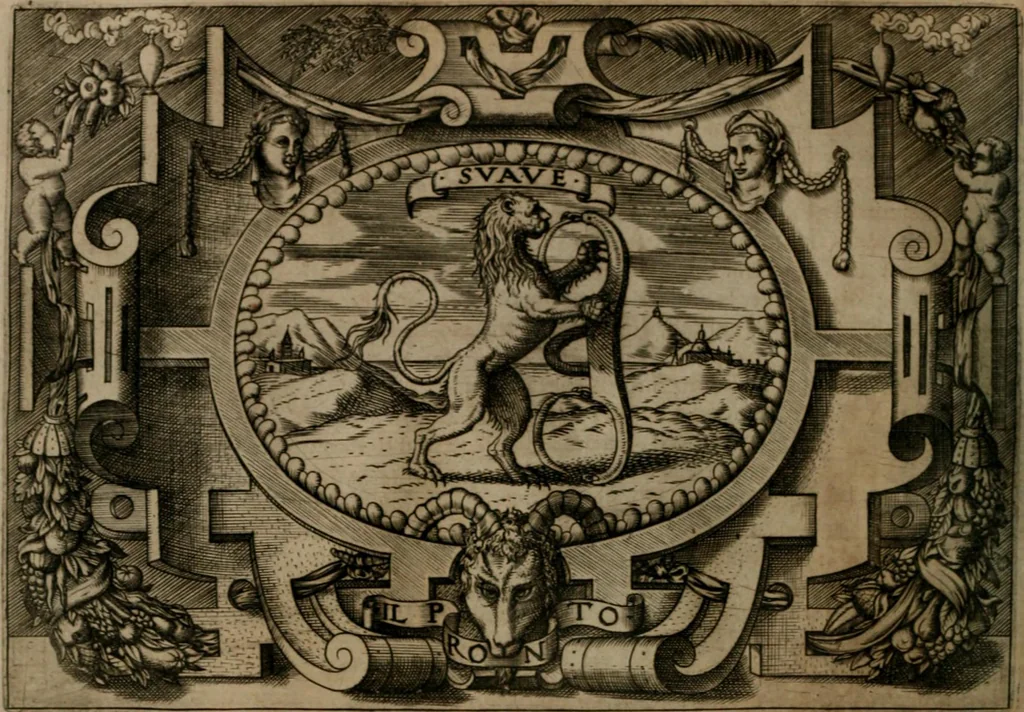 An illustration from Ragionamento di Luca Contile sopra la proprietà delle imprese con le particolari de gli academici Affidati et con le interpretationi et croniche .., 1574, leaf 253