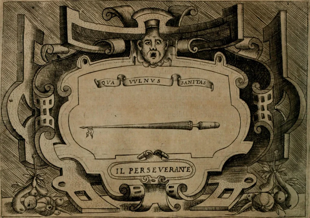 An illustration from Ragionamento di Luca Contile sopra la proprietà delle imprese con le particolari de gli academici Affidati et con le interpretationi et croniche .., 1574, leaf 255
