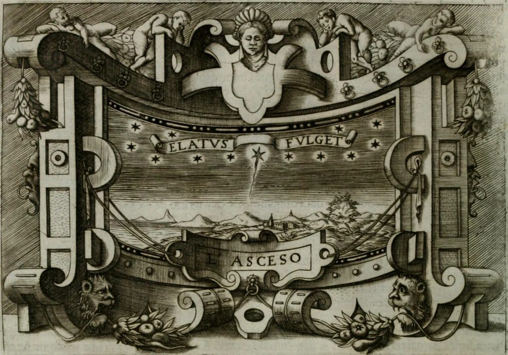 An illustration from Ragionamento di Luca Contile sopra la proprietà delle imprese con le particolari de gli academici Affidati et con le interpretationi et croniche .., 1574, leaf 261