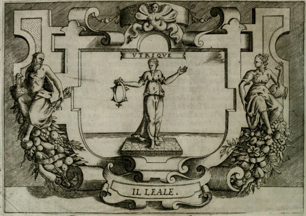 An illustration from Ragionamento di Luca Contile sopra la proprietà delle imprese con le particolari de gli academici Affidati et con le interpretationi et croniche .., 1574, leaf 275