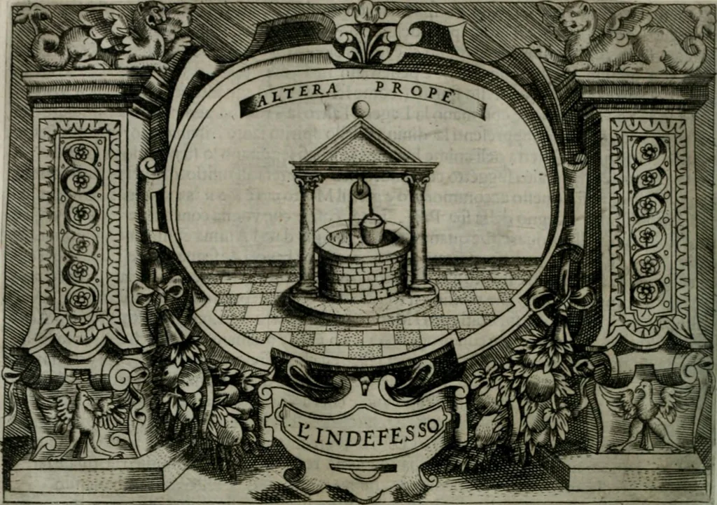 An illustration from Ragionamento di Luca Contile sopra la proprietà delle imprese con le particolari de gli academici Affidati et con le interpretationi et croniche .., 1574, leaf 281
