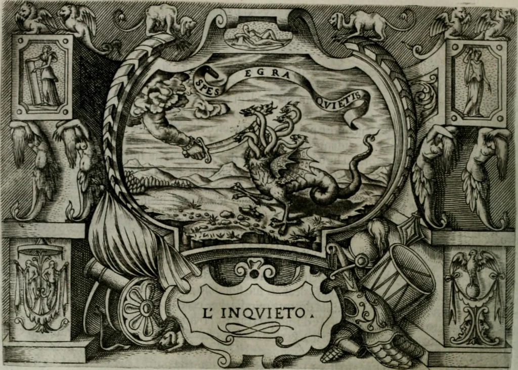 An illustration from Ragionamento di Luca Contile sopra la proprietà delle imprese con le particolari de gli academici Affidati et con le interpretationi et croniche .., 1574, leaf 287