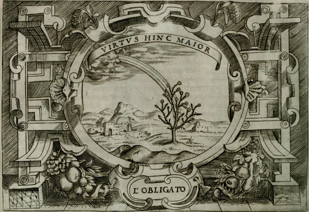 An illustration from Ragionamento di Luca Contile sopra la proprietà delle imprese con le particolari de gli academici Affidati et con le interpretationi et croniche .., 1574, leaf 291