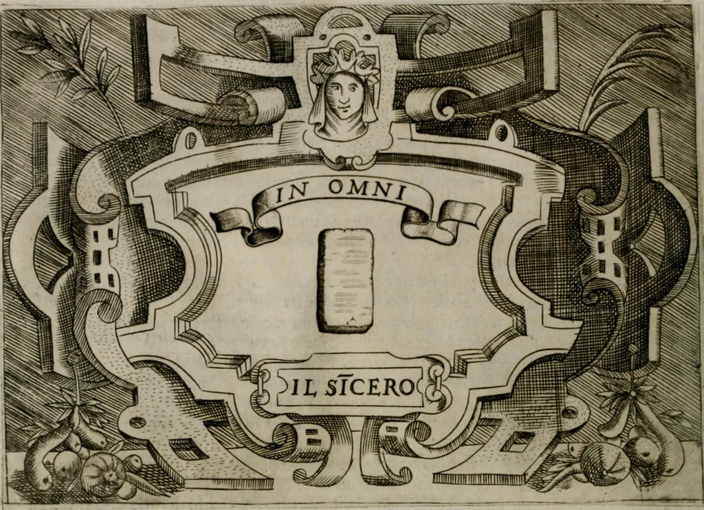 An illustration from Ragionamento di Luca Contile sopra la proprietà delle imprese con le particolari de gli academici Affidati et con le interpretationi et croniche .., 1574, leaf 295