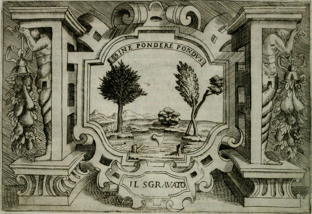 An illustration from Ragionamento di Luca Contile sopra la proprietà delle imprese con le particolari de gli academici Affidati et con le interpretationi et croniche .., 1574, leaf 297