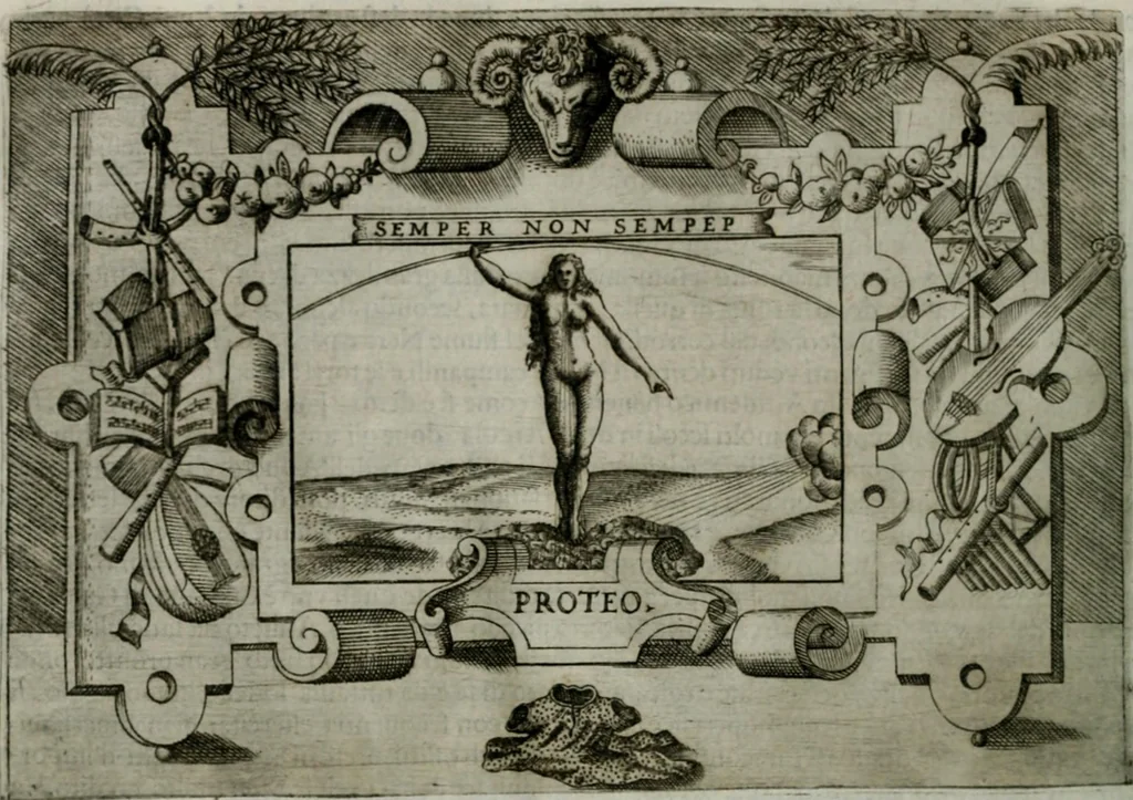 An illustration from Ragionamento di Luca Contile sopra la proprietà delle imprese con le particolari de gli academici Affidati et con le interpretationi et croniche .., 1574, leaf 303