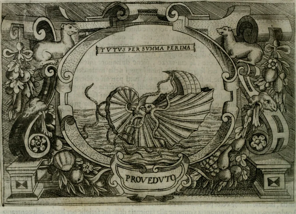 An illustration from Ragionamento di Luca Contile sopra la proprietà delle imprese con le particolari de gli academici Affidati et con le interpretationi et croniche .., 1574, leaf 305