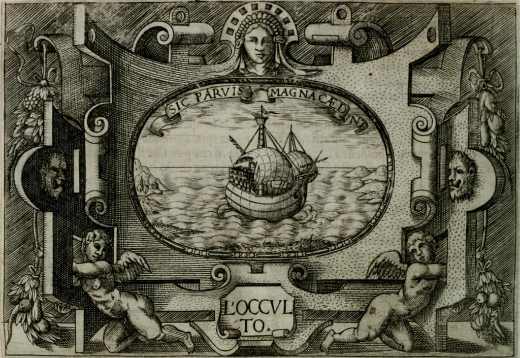 An illustration from Ragionamento di Luca Contile sopra la proprietà delle imprese con le particolari de gli academici Affidati et con le interpretationi et croniche .., 1574, leaf 307