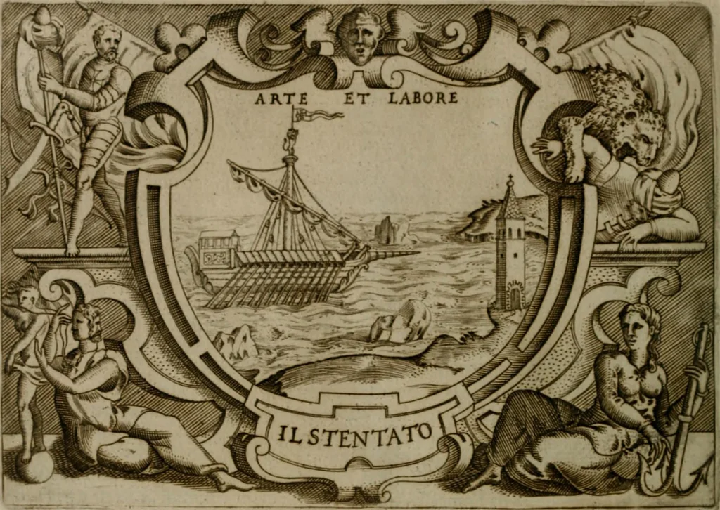 An illustration from Ragionamento di Luca Contile sopra la proprietà delle imprese con le particolari de gli academici Affidati et con le interpretationi et croniche .., 1574, leaf 325