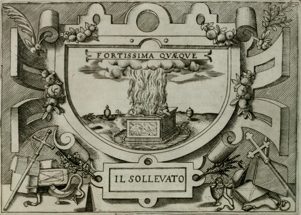 An illustration from Ragionamento di Luca Contile sopra la proprietà delle imprese con le particolari de gli academici Affidati et con le interpretationi et croniche .., 1574, leaf 335
