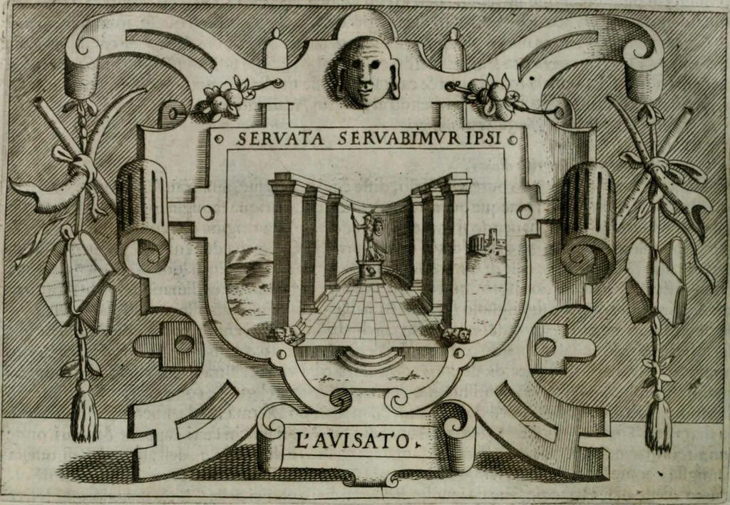 An illustration from Ragionamento di Luca Contile sopra la proprietà delle imprese con le particolari de gli academici Affidati et con le interpretationi et croniche .., 1574, leaf 337