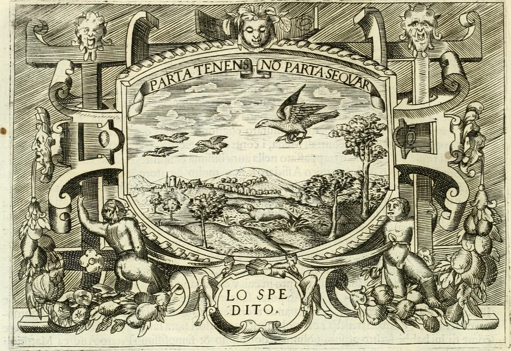 An illustration from Ragionamento di Lvca Contile sopra la proprietà delle imprese : con le particolari de gli academici Affidati et con le interpretationi et croniche, 1574, leaf 113