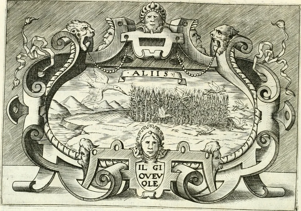 An illustration from Ragionamento di Lvca Contile sopra la proprietà delle imprese : con le particolari de gli academici Affidati et con le interpretationi et croniche, 1574, leaf 121