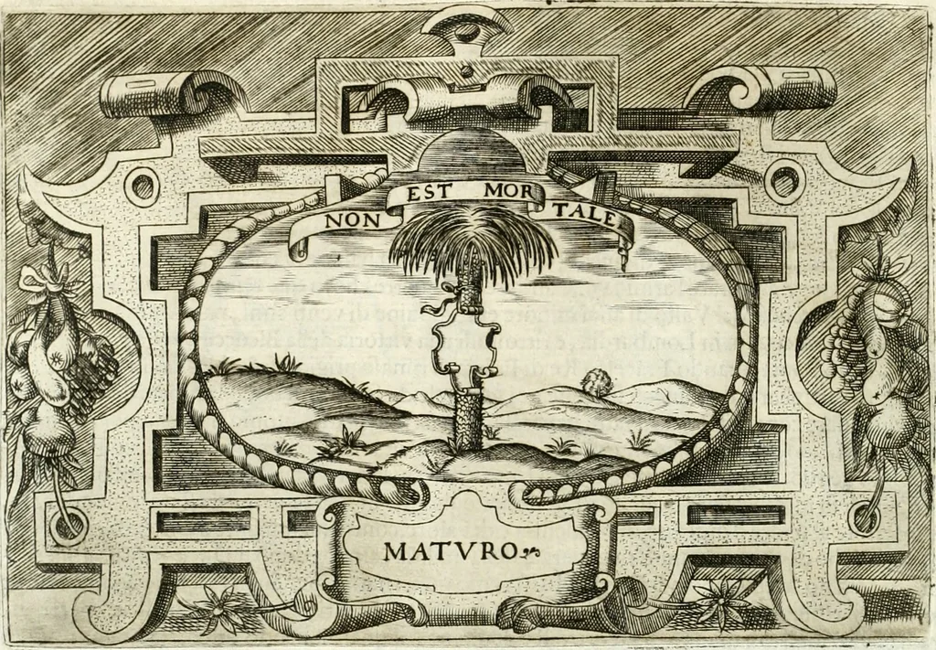 An illustration from Ragionamento di Lvca Contile sopra la proprietà delle imprese : con le particolari de gli academici Affidati et con le interpretationi et croniche, 1574, leaf 135