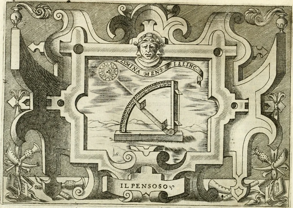 An illustration from Ragionamento di Lvca Contile sopra la proprietà delle imprese : con le particolari de gli academici Affidati et con le interpretationi et croniche, 1574, leaf 141