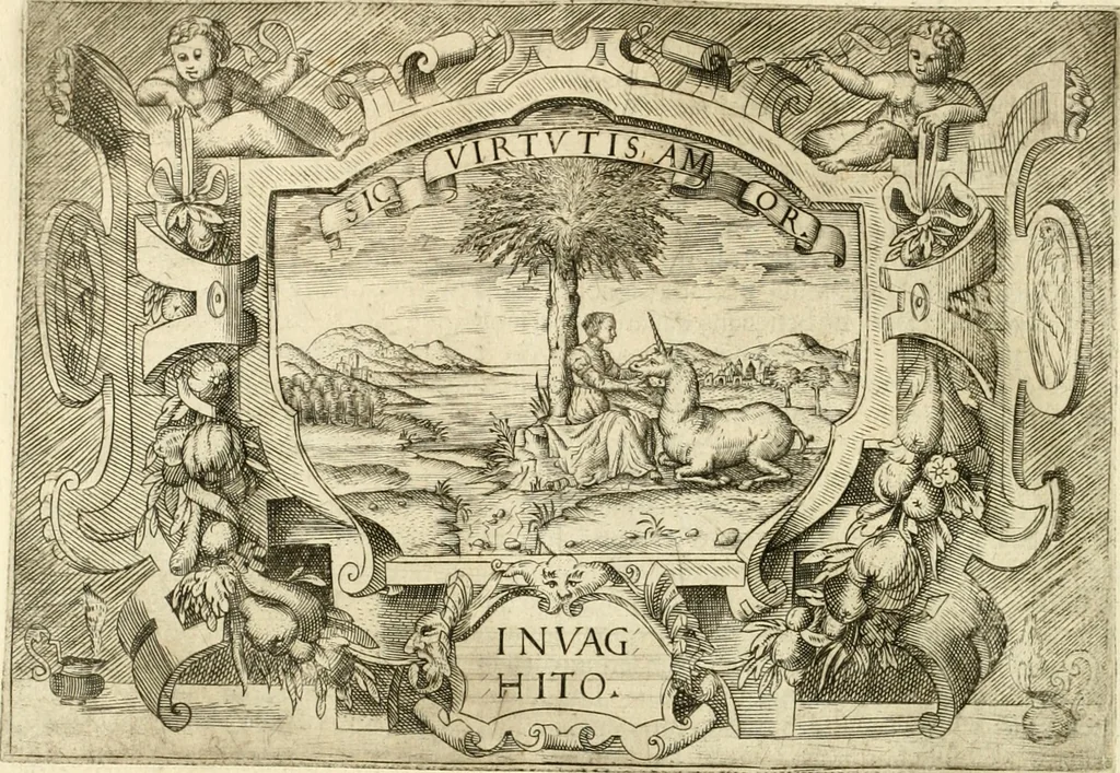 An illustration from Ragionamento di Lvca Contile sopra la proprietà delle imprese : con le particolari de gli academici Affidati et con le interpretationi et croniche, 1574, leaf 143