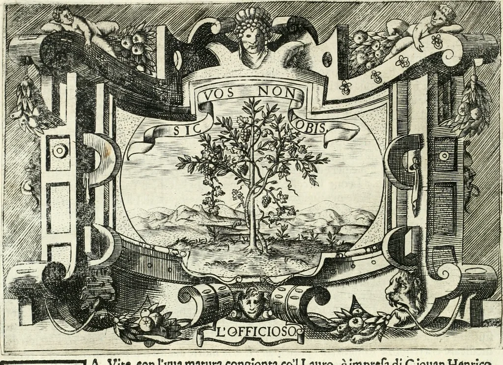 An illustration from Ragionamento di Lvca Contile sopra la proprietà delle imprese : con le particolari de gli academici Affidati et con le interpretationi et croniche, 1574, leaf 145