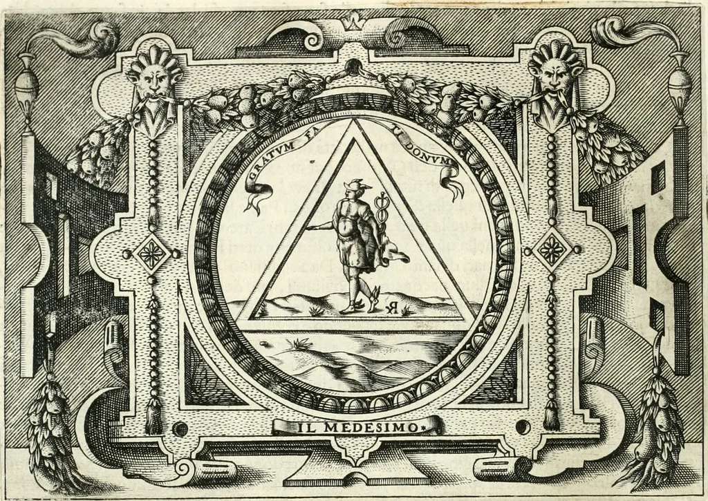 An illustration from Ragionamento di Lvca Contile sopra la proprietà delle imprese : con le particolari de gli academici Affidati et con le interpretationi et croniche, 1574, leaf 147