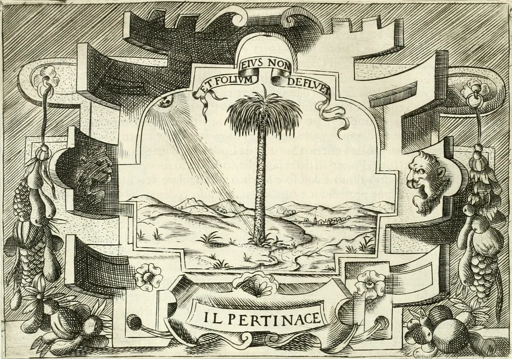 An illustration from Ragionamento di Lvca Contile sopra la proprietà delle imprese : con le particolari de gli academici Affidati et con le interpretationi et croniche, 1574, leaf 151