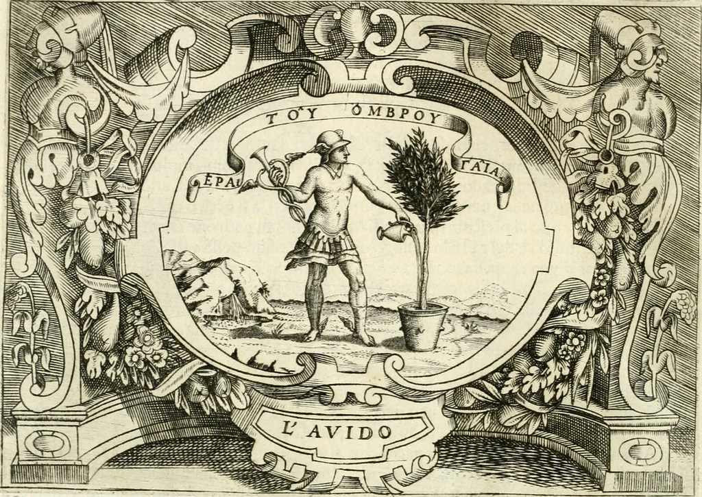 An illustration from Ragionamento di Lvca Contile sopra la proprietà delle imprese : con le particolari de gli academici Affidati et con le interpretationi et croniche, 1574, leaf 153