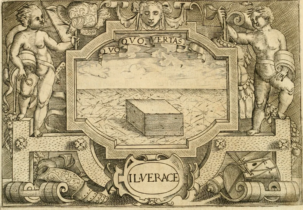 An illustration from Ragionamento di Lvca Contile sopra la proprietà delle imprese : con le particolari de gli academici Affidati et con le interpretationi et croniche, 1574, leaf 157