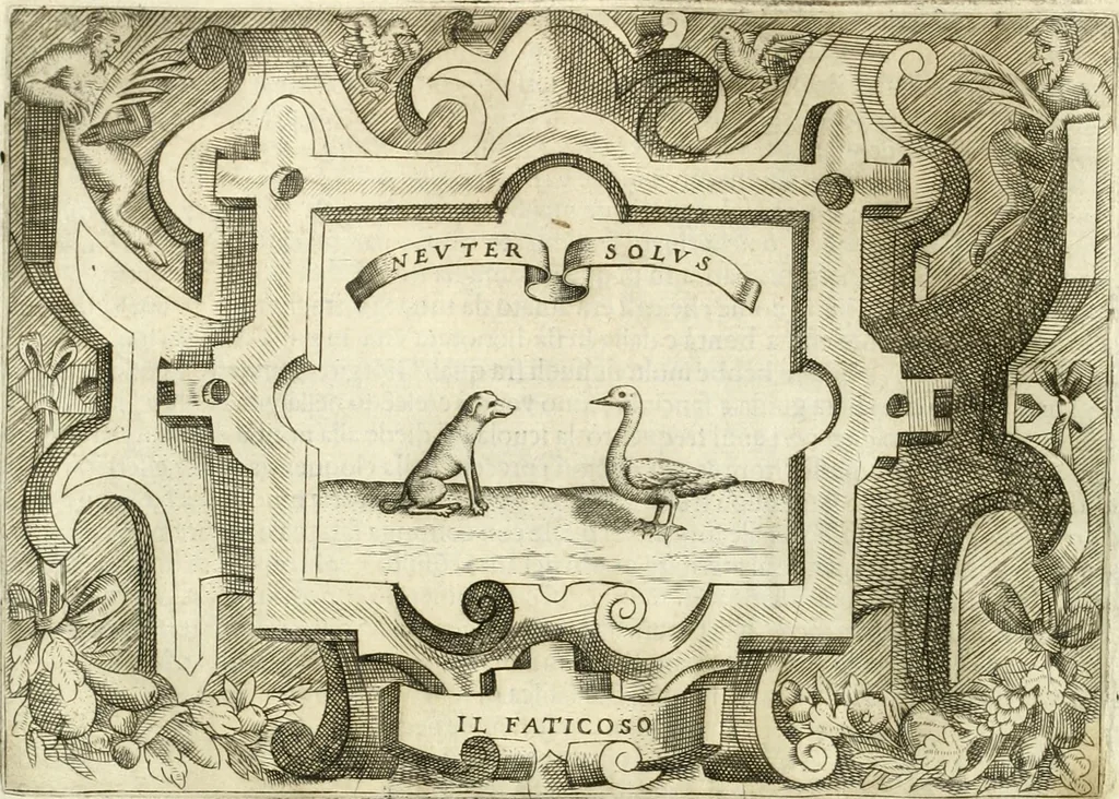 An illustration from Ragionamento di Lvca Contile sopra la proprietà delle imprese : con le particolari de gli academici Affidati et con le interpretationi et croniche, 1574, leaf 159