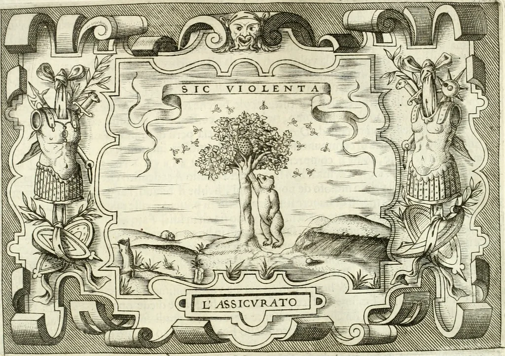 An illustration from Ragionamento di Lvca Contile sopra la proprietà delle imprese : con le particolari de gli academici Affidati et con le interpretationi et croniche, 1574, leaf 163